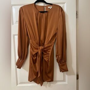Entro Rust Brown Satin Long Sleeve dress